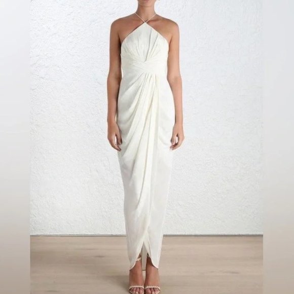 Zimmermann Dresses & Skirts - ZIMMERMANN Silk Tuck Dress White Midi Maxi Cream Ivory Halter Drape Wedding 2/4